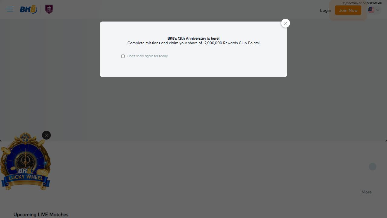 BK8 homepage screenshot